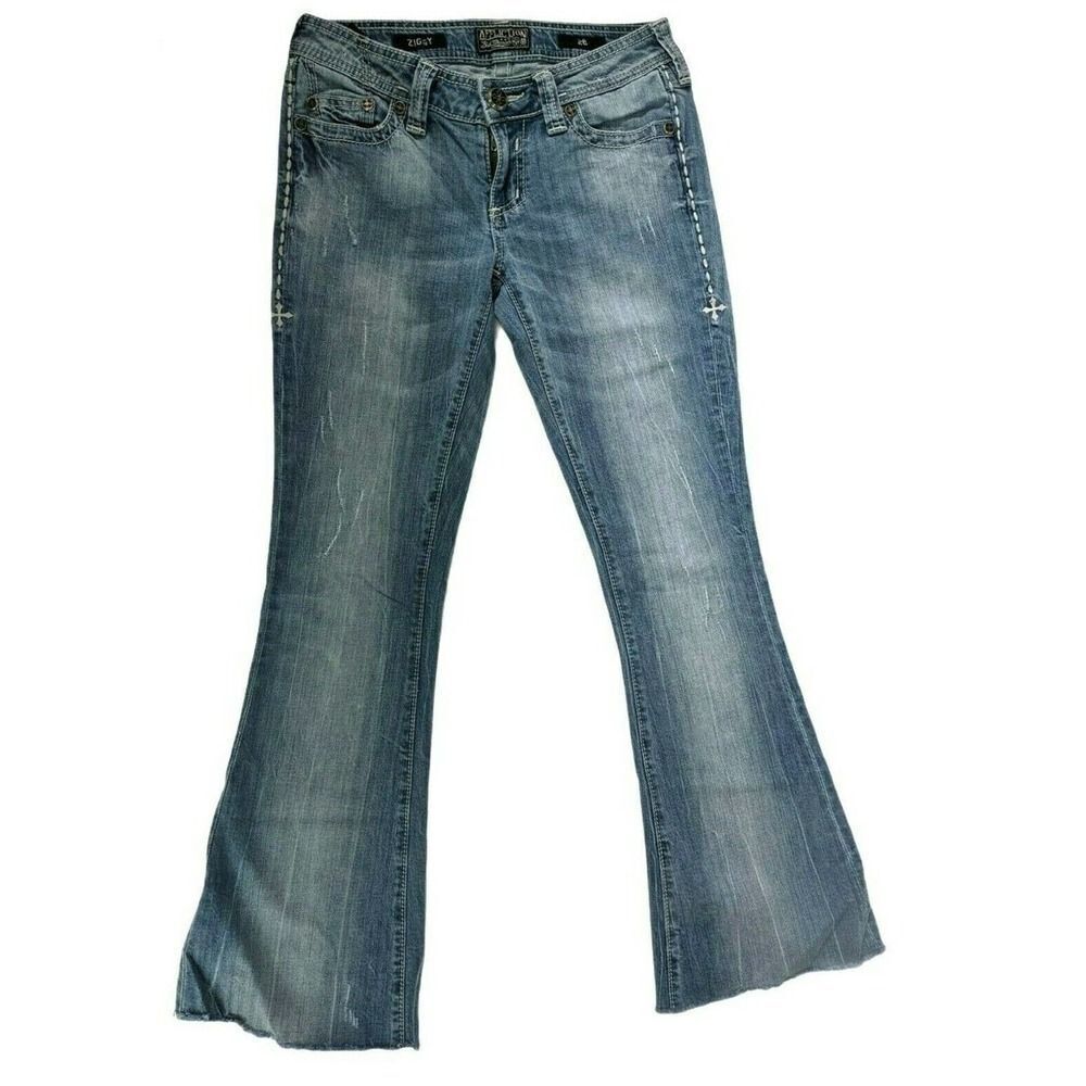 Affliction Ziggy Jeans Flare 26"w X 28" In Raw‎ Hem